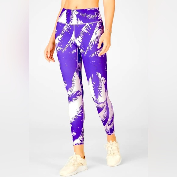 FABLETICS High Waisted Printed PureLuxe Paradiso Leggings 7/8 Purple White XXS - Picture 1 of 15